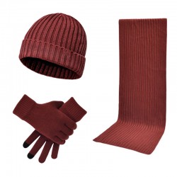 2025 Autumn And Winter Manufacturers Supply Cross-border Men's And Women's Knitted Padded Warm Wool Hat Scarf Gloves Three-piece Set