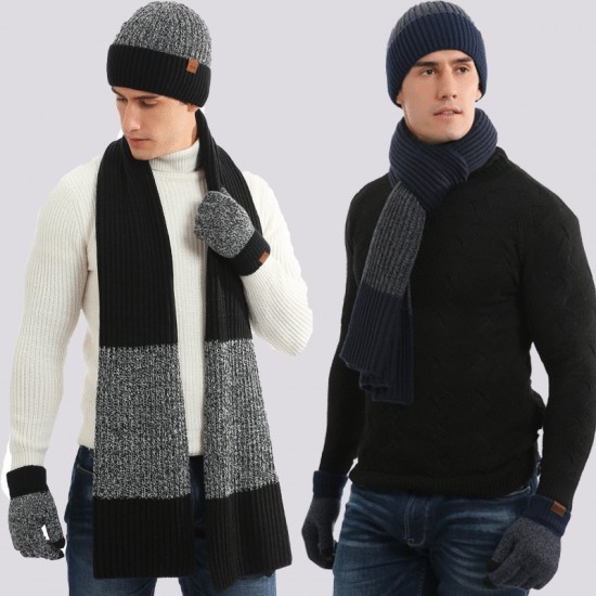 Cross-border Autumn And Winter Thickened Wool Cap Warm Suit New Men's And Women's Hat Scarf Gloves Three-piece Gift In Stock Cross-border Autumn And Winter Thickened Wool Cap Warm Suit New Men's And Women's Hat Scarf Gloves Three-piece Gift In Stock