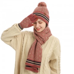Dhjaa Manufacturers Amazon Winter New European And American Knitted Scarf Warm Wool Hat Scarf Gloves Three Pieces