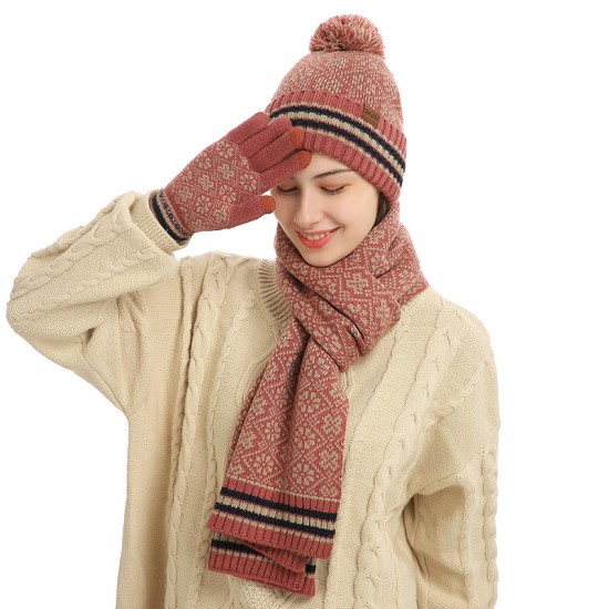 Dhjaa Manufacturers Amazon Winter New European And American Knitted Scarf Warm Wool Hat Scarf Gloves Three Pieces Dhjaa Manufacturers Amazon Winter New European And American Knitted Scarf Warm Wool Hat Scarf Gloves Three Pieces