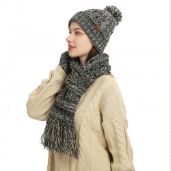Autumn And Winter New Knitted Wool Europe And The United States Cross-border Color Hat Thickened Scarf Touch Screen Gloves Three-piece Set Manufacturers