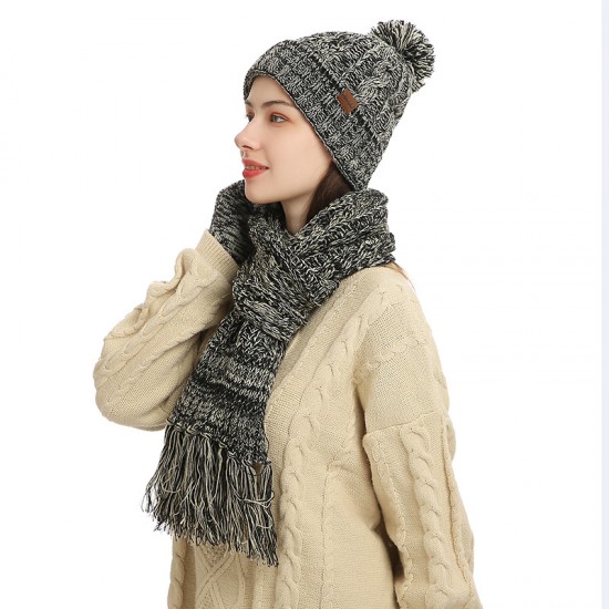 Autumn And Winter New Knitted Wool Europe And The United States Cross-border Color Hat Thickened Scarf Touch Screen Gloves Three-piece Set Manufacturers Autumn And Winter New Knitted Wool Europe And The United States Cross-border Color Hat Thickened Scarf Touch Screen Gloves Three-piece Set Manufacturers