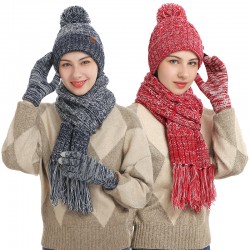 Autumn And Winter New Knitted Wool Europe And The United States Cross-border Color Hat Thickened Scarf Touch Screen Gloves Three-piece Set Manufacturers