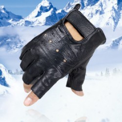 Leather half-finger gloves for men, outdoor sheepskin sports motorcycle, half-finger exposed tactical motorcycle riding gloves