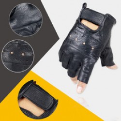 Leather half-finger gloves for men, outdoor sheepskin sports motorcycle, half-finger exposed tactical motorcycle riding gloves