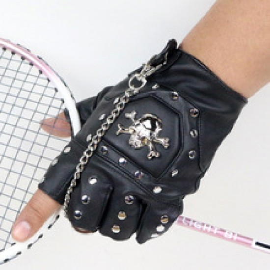 Male export of skull half-finger leather gloves Male export of skull half-finger leather gloves