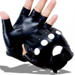 Men's leather half-finger gloves, street dance half-thin PU performance dance leather gloves, outdoor cycling sports gloves