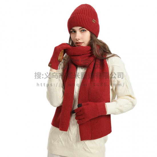 Foreign Trade New European And American Cross-border Amazon Winter Women's Wool Hat Scarf Gloves Leather Non-slip Three-piece Set Foreign Trade New European And American Cross-border Amazon Winter Women's Wool Hat Scarf Gloves Leather Non-slip Three-piece Set