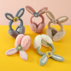 Folding ear cups with winter fleece, cute rabbit, warm and cozy ears, solid color new style, soft, windproof and frost-proof ears
