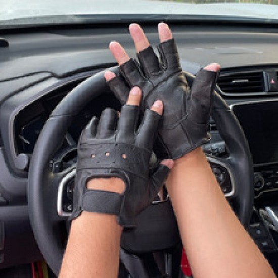 Leather half-finger gloves for men, outdoor sheepskin sports motorcycle, half-finger exposed tactical motorcycle riding gloves Leather half-finger gloves for men, outdoor sheepskin sports motorcycle, half-finger exposed tactical motorcycle riding gloves