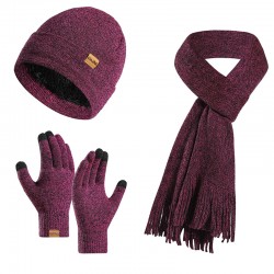 Amazon New Suit European And American Autumn And Winter Fleece-lined Knitted Hat Scarf Gloves Men And Women Warm Wool Three-piece Set