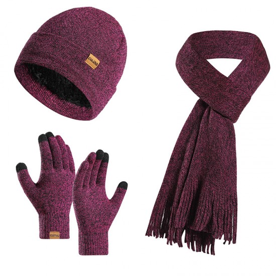 Amazon New Suit European And American Autumn And Winter Fleece-lined Knitted Hat Scarf Gloves Men And Women Warm Wool Three-piece Set Amazon New Suit European And American Autumn And Winter Fleece-lined Knitted Hat Scarf Gloves Men And Women Warm Wool Three-piece Set