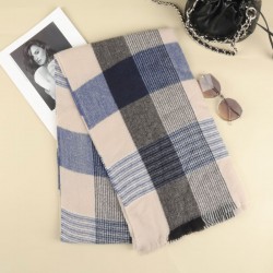 Blue checkered whitening scarf for women, thick and warm faux cashmere scarf for autumn and winter, student Korean version versatile shawl trendy