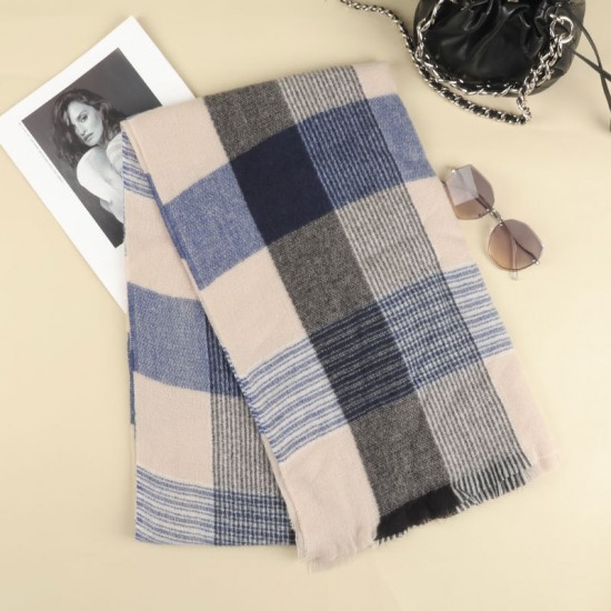 Blue checkered whitening scarf for women, thick and warm faux cashmere scarf for autumn and winter, student Korean version versatile shawl trendy Blue checkered whitening scarf for women, thick and warm faux cashmere scarf for autumn and winter, student Korean version versatile shawl trendy