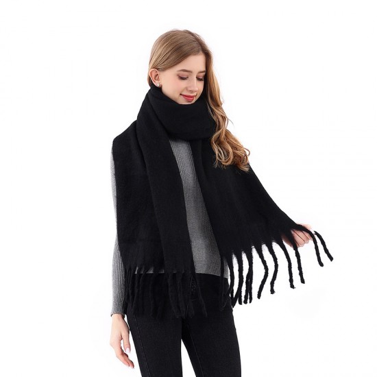 New European and American autumn and winter warm solid-color faux cashmere scarf for women, thickened soft mohair tassel scarf shawl New European and American autumn and winter warm solid-color faux cashmere scarf for women, thickened soft mohair tassel scarf shawl