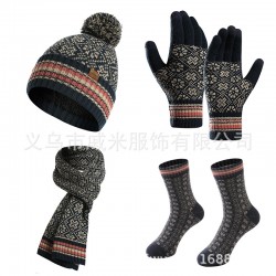Amazon Winter New European And American Knitted Scarf Warm Wool Christmas Hat Scarf Gloves Socks Kit