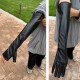 50CM touch screen leather super-long gloves, extended dancing leather jacket elbow guard, black sexy nightclub lady fur gloves