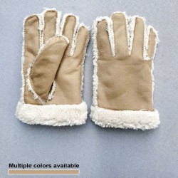 Korean imitation wool five-fingered outdoor men's and women's fashionable suede wide-mouthed fleece warm and cold-proof cycling gloves