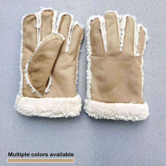 Korean imitation wool five-fingered outdoor men's and women's fashionable suede wide-mouthed fleece warm and cold-proof cycling gloves Korean imitation wool five-fingered outdoor men's and women's fashionable suede wide-mouthed fleece warm and cold-proof cycling gloves