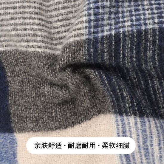 Blue checkered whitening scarf for women, thick and warm faux cashmere scarf for autumn and winter, student Korean version versatile shawl trendy Blue checkered whitening scarf for women, thick and warm faux cashmere scarf for autumn and winter, student Korean version versatile shawl trendy