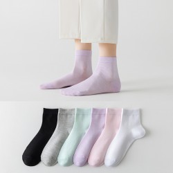 Wholesale of thin socks, women's summer cotton socks with mesh breathability, solid color cotton mid-calf socks, spring and autumn cotton socks, women's socks and long socks