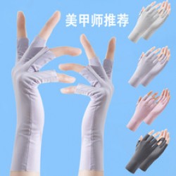 Ice silk sun-protective gloves, nail art summer half-finger gloves, cycling sports women's thin UV touch screen electric bike