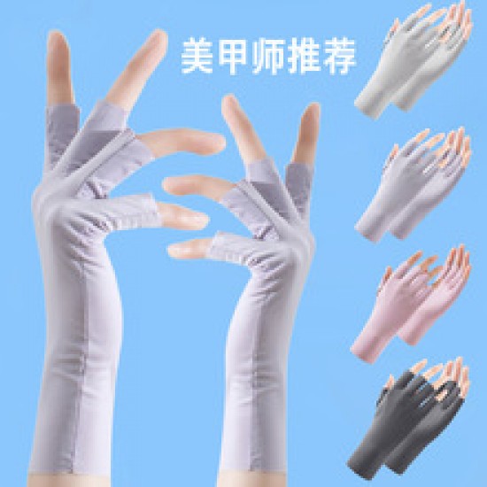 Ice silk sun-protective gloves, nail art summer half-finger gloves, cycling sports women's thin UV touch screen electric bike Ice silk sun-protective gloves, nail art summer half-finger gloves, cycling sports women's thin UV touch screen electric bike