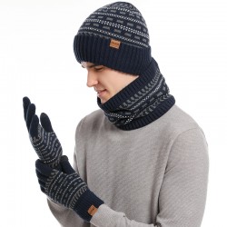 2025 Europe And The United States In Autumn And Winter Men's Warm Wool Hat Knitted Thickened Adult Hat Scarf Gloves Three-piece Set Manufacturers