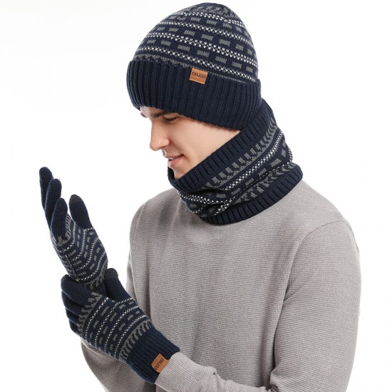 2025 Europe And The United States In Autumn And Winter Men's Warm Wool Hat Knitted Thickened Adult Hat Scarf Gloves Three-piece Set Manufacturers 2025 Europe And The United States In Autumn And Winter Men's Warm Wool Hat Knitted Thickened Adult Hat Scarf Gloves Three-piece Set Manufacturers