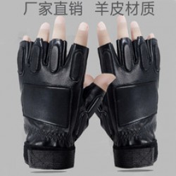 Leather half-finger gloves, sheepskin men's driving sports, suede palm design, cycling tactics, casual fitness gloves