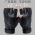 Leather half-finger gloves, sheepskin men's driving sports, suede palm design, cycling tactics, casual fitness gloves