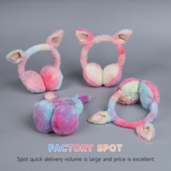 Cross-border ear cups, fashionable sequins, rabbit-ear ear tips, simple rainbow series ear bags, plush, colorful and warm ear cups