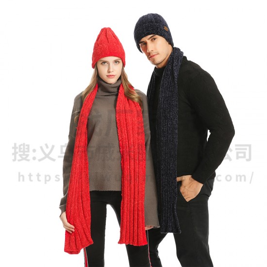 2025 Cross-border Foreign Trade Hat Men's And Women's Wool Knitted Hat Thickened Chenille Hat Scarf Gloves Three-piece Set 2025 Cross-border Foreign Trade Hat Men's And Women's Wool Knitted Hat Thickened Chenille Hat Scarf Gloves Three-piece Set
