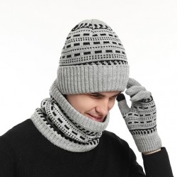 2025 Europe And The United States In Autumn And Winter Men's Warm Wool Hat Knitted Thickened Adult Hat Scarf Gloves Three-piece Set Manufacturers