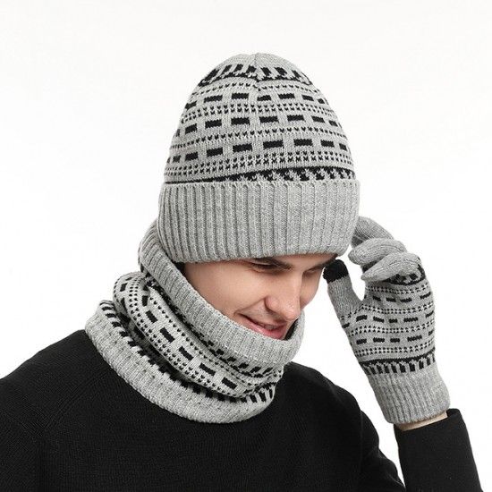 2025 Europe And The United States In Autumn And Winter Men's Warm Wool Hat Knitted Thickened Adult Hat Scarf Gloves Three-piece Set Manufacturers 2025 Europe And The United States In Autumn And Winter Men's Warm Wool Hat Knitted Thickened Adult Hat Scarf Gloves Three-piece Set Manufacturers