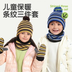 Brand Authorized Factory Europe And The United States Autumn And Winter Children's Hat Scarf Gloves Three-piece Stripe Warm Wool Suit
