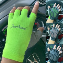 Sun-protective mesh ice thread half-finger gloves for outdoor cycling, breathable silicone barbell bicycle sun-protective gloves for both men and women in summer