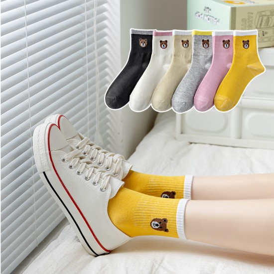 Cross-border autumn and winter cartoon and anime women's socks, Japanese cute bear socks, color-matching mid-top ins trendy casual socks manufacturer Cross-border autumn and winter cartoon and anime women's socks, Japanese cute bear socks, color-matching mid-top ins trendy casual socks manufacturer