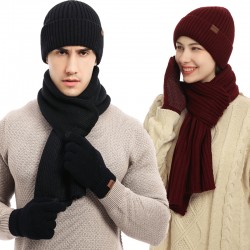 Factory Autumn And Winter New European And American Knitted Hat Suit Amazon Men's And Women's Winter Solid Color Scarf Hat Three-piece Set