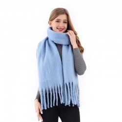 New European and American autumn and winter warm solid-color faux cashmere scarf for women, thickened soft mohair tassel scarf shawl