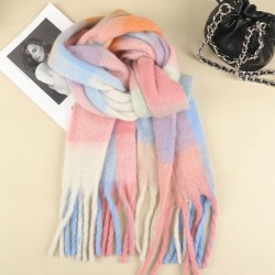 2024 New Fairy Pink gradient Korean style fringed mohair scarf, women's winter warm scarf, imitation cashmere scarf
