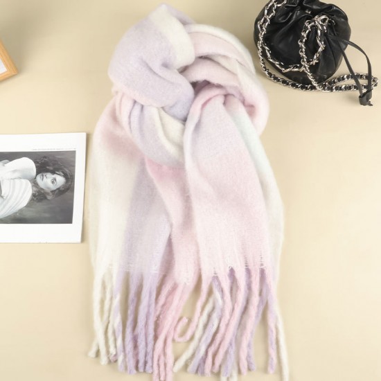 2024 New Fairy Pink gradient Korean style fringed mohair scarf, women's winter warm scarf, imitation cashmere scarf 2024 New Fairy Pink gradient Korean style fringed mohair scarf, women's winter warm scarf, imitation cashmere scarf