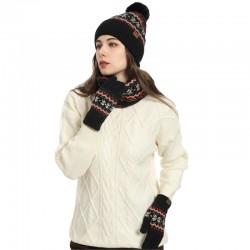 Cross-border Europe And The United States Amazon Winter New Thick Warm Ladies Snowflake Hat Gloves Scarf Three-piece Set Manufacturers