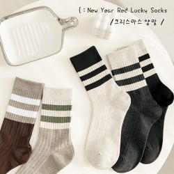 Women's autumn and winter vintage striped two-bar Korean mid-calf socks, piled-up socks, Sen-style Maillard long stockings