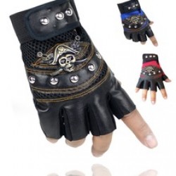 One Piece leather half-finger glove skull design Outdoor men's Battle royale tactics cycling imitation leather glove Pirate wholesale