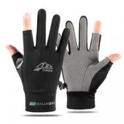 Two-finger fishing gloves, summer sun protection, flip cover, leaky finger, anti-slip and breathable cycling and driving gloves for men, women and couples