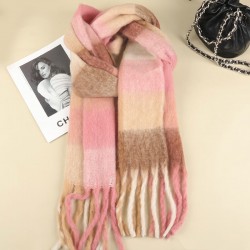 2024 New Fairy Pink gradient Korean style fringed mohair scarf, women's winter warm scarf, imitation cashmere scarf
