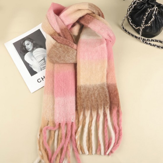 2024 New Fairy Pink gradient Korean style fringed mohair scarf, women's winter warm scarf, imitation cashmere scarf 2024 New Fairy Pink gradient Korean style fringed mohair scarf, women's winter warm scarf, imitation cashmere scarf