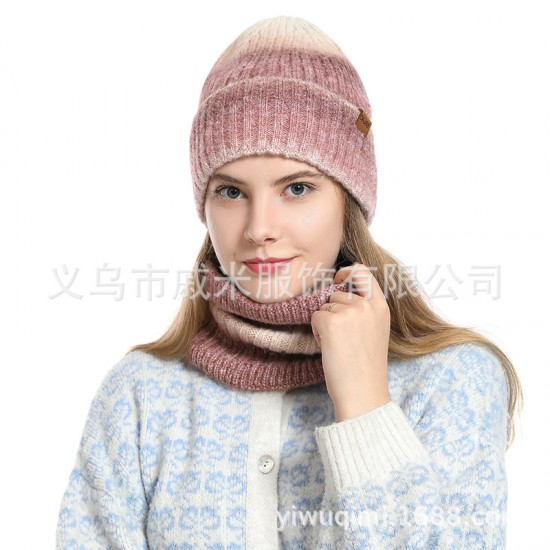 Amazon Autumn And Winter Cross-border European And American Women's Scarf Hat Two-piece Set Gradient Wind Warm Knitted Wool Hat Amazon Autumn And Winter Cross-border European And American Women's Scarf Hat Two-piece Set Gradient Wind Warm Knitted Wool Hat