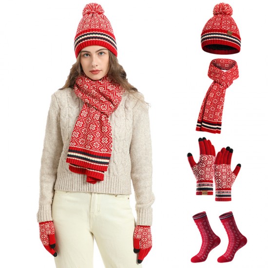 Amazon Winter New European And American Knitted Scarf Warm Wool Christmas Hat Scarf Gloves Socks Kit Amazon Winter New European And American Knitted Scarf Warm Wool Christmas Hat Scarf Gloves Socks Kit